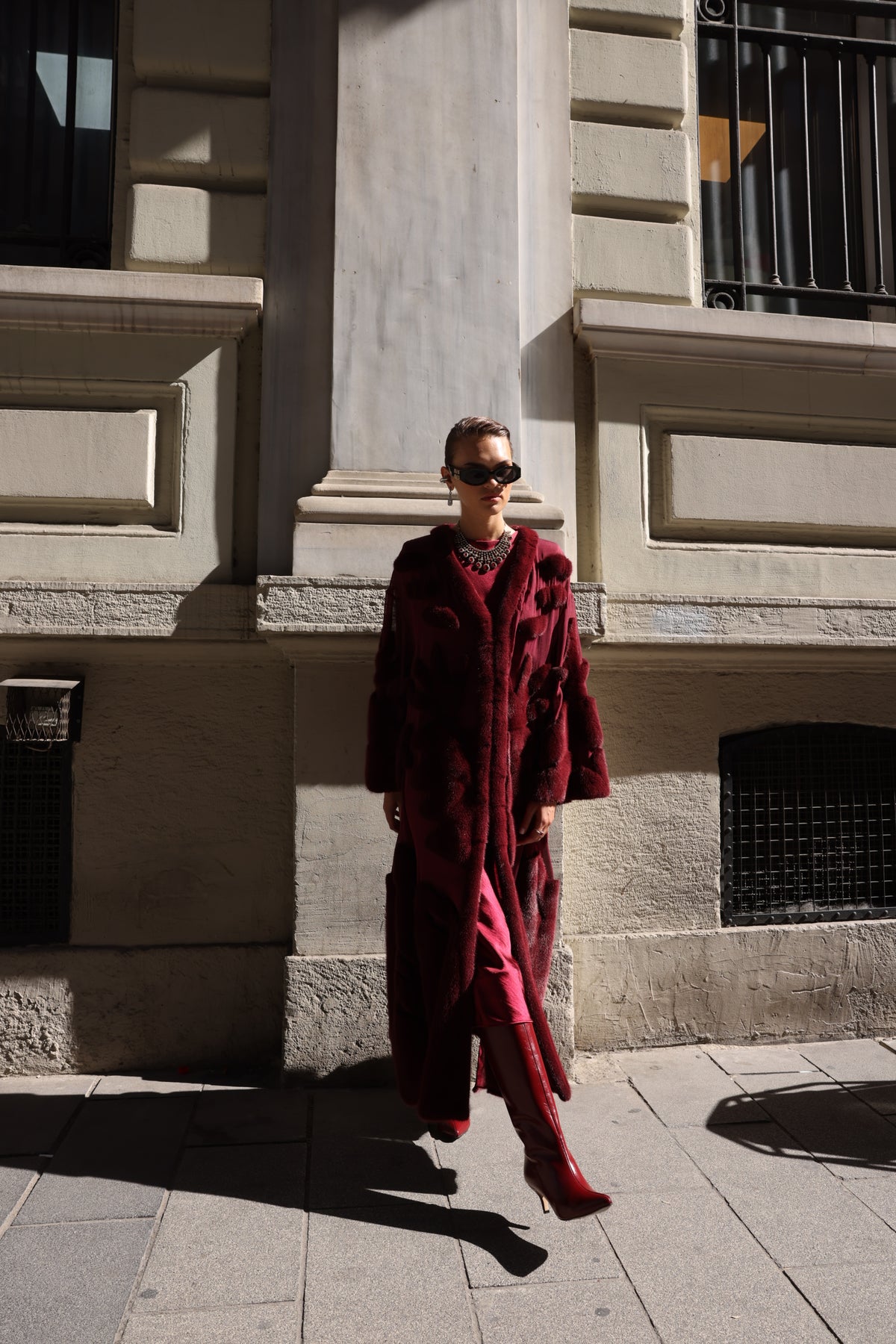 BURGUNDY ELEGANT DESIGN CHIFFON MINK FUR -BJR 24