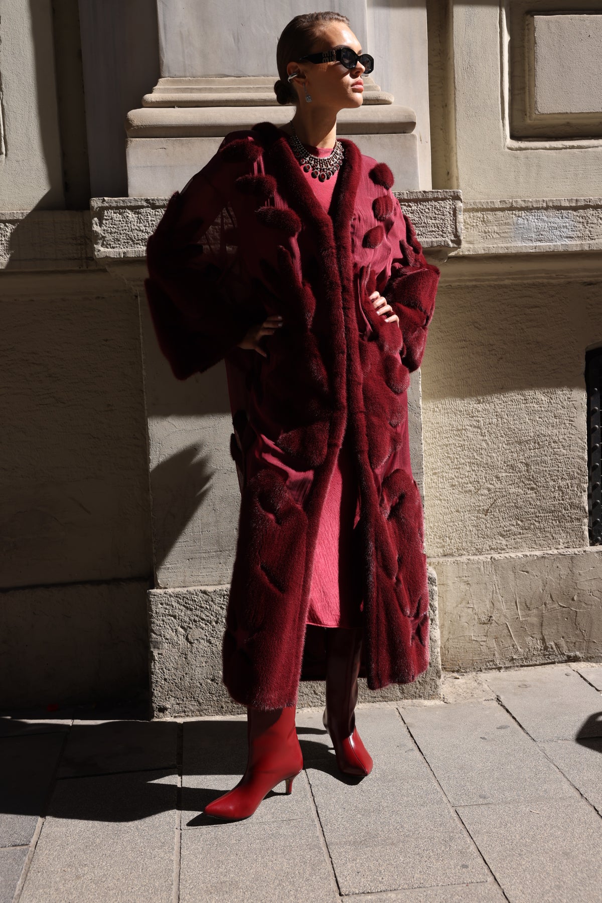 BURGUNDY ELEGANT DESIGN CHIFFON MINK FUR -BJR 24