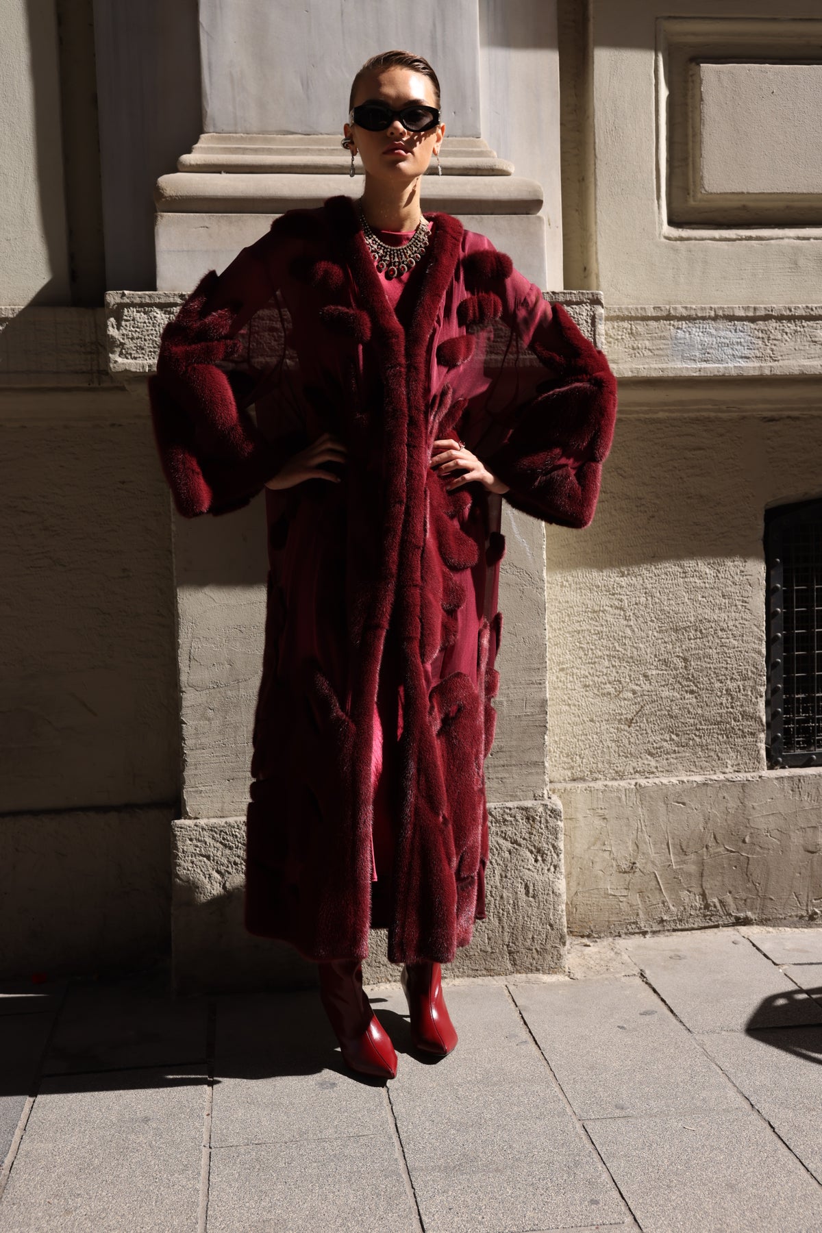 BURGUNDY ELEGANT DESIGN CHIFFON MINK FUR -BJR 24