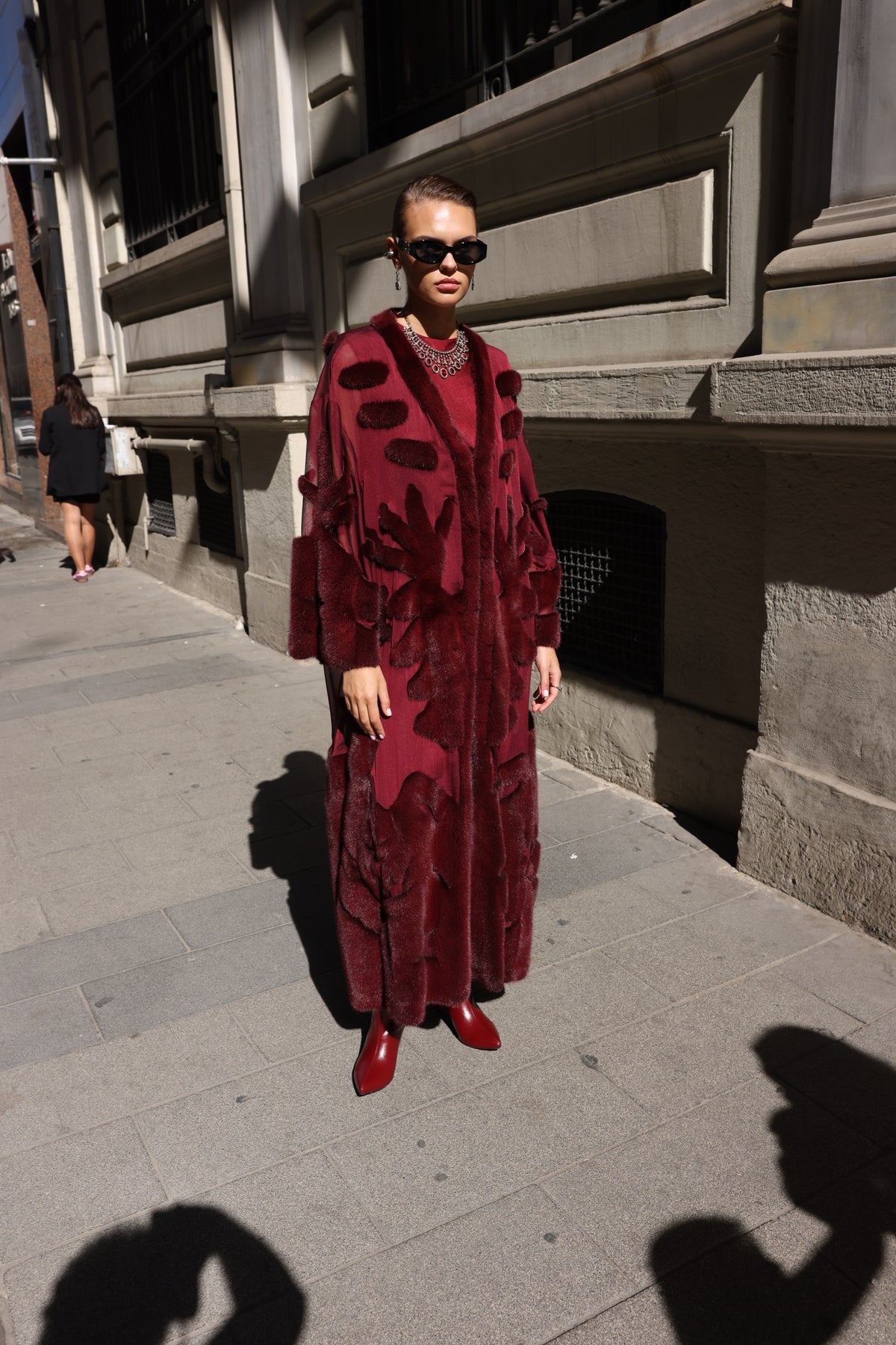 BURGUNDY ELEGANT DESIGN CHIFFON MINK FUR -BJR 24