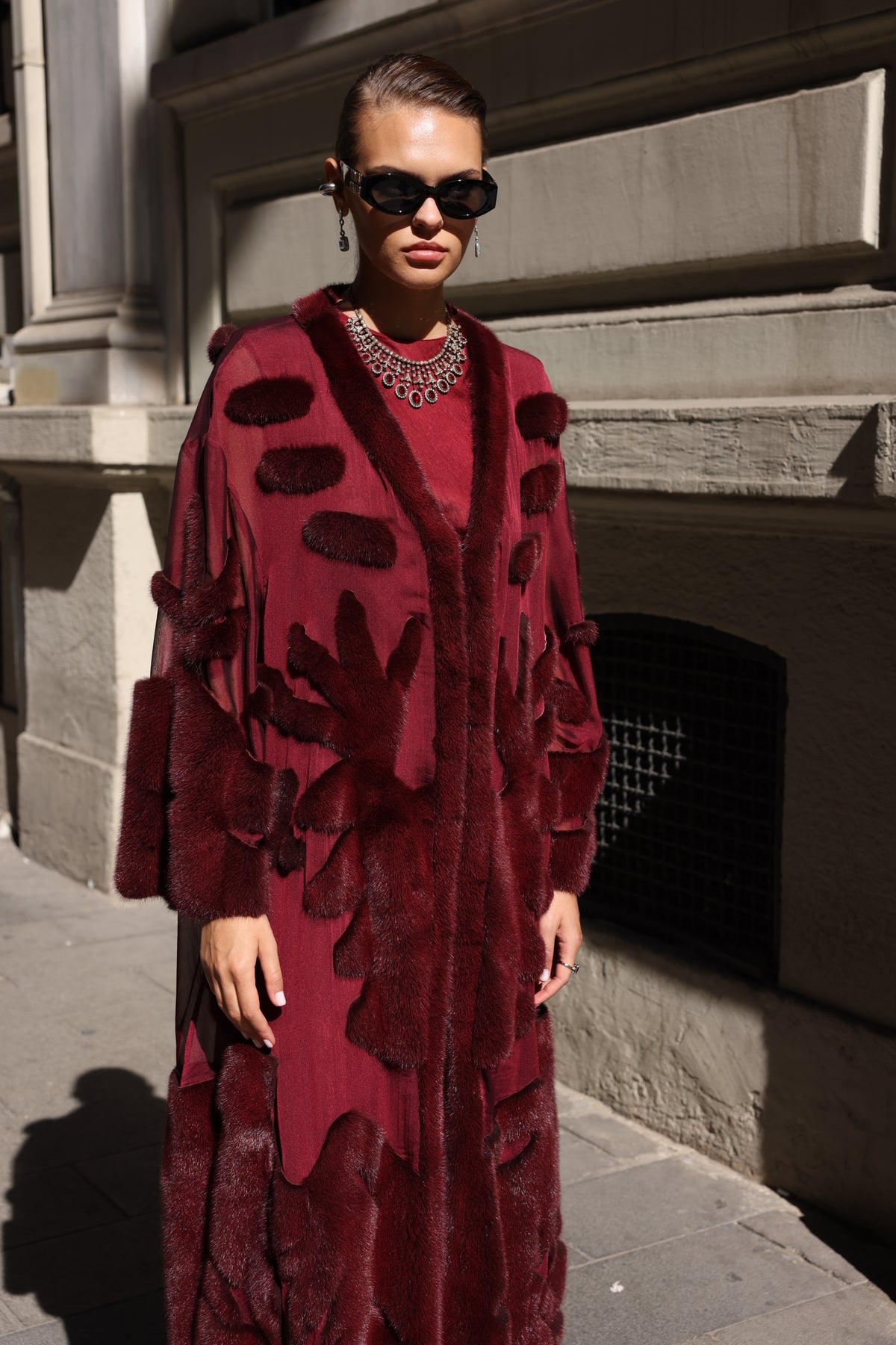 BURGUNDY ELEGANT DESIGN CHIFFON MINK FUR -BJR 24