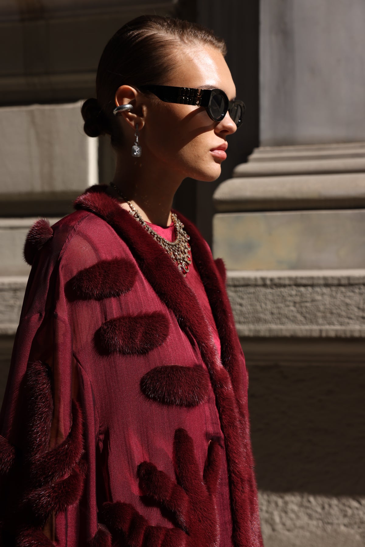 BURGUNDY ELEGANT DESIGN CHIFFON MINK FUR -BJR 24