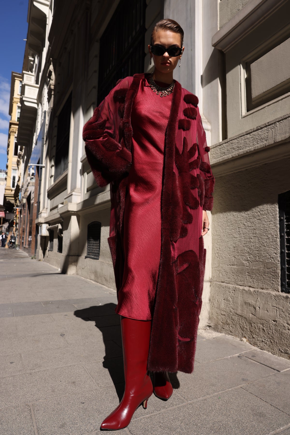 BURGUNDY ELEGANT DESIGN CHIFFON MINK FUR -BJR 24