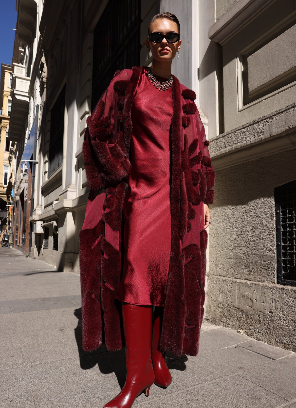 BURGUNDY ELEGANT DESIGN CHIFFON MINK FUR -BJR 24