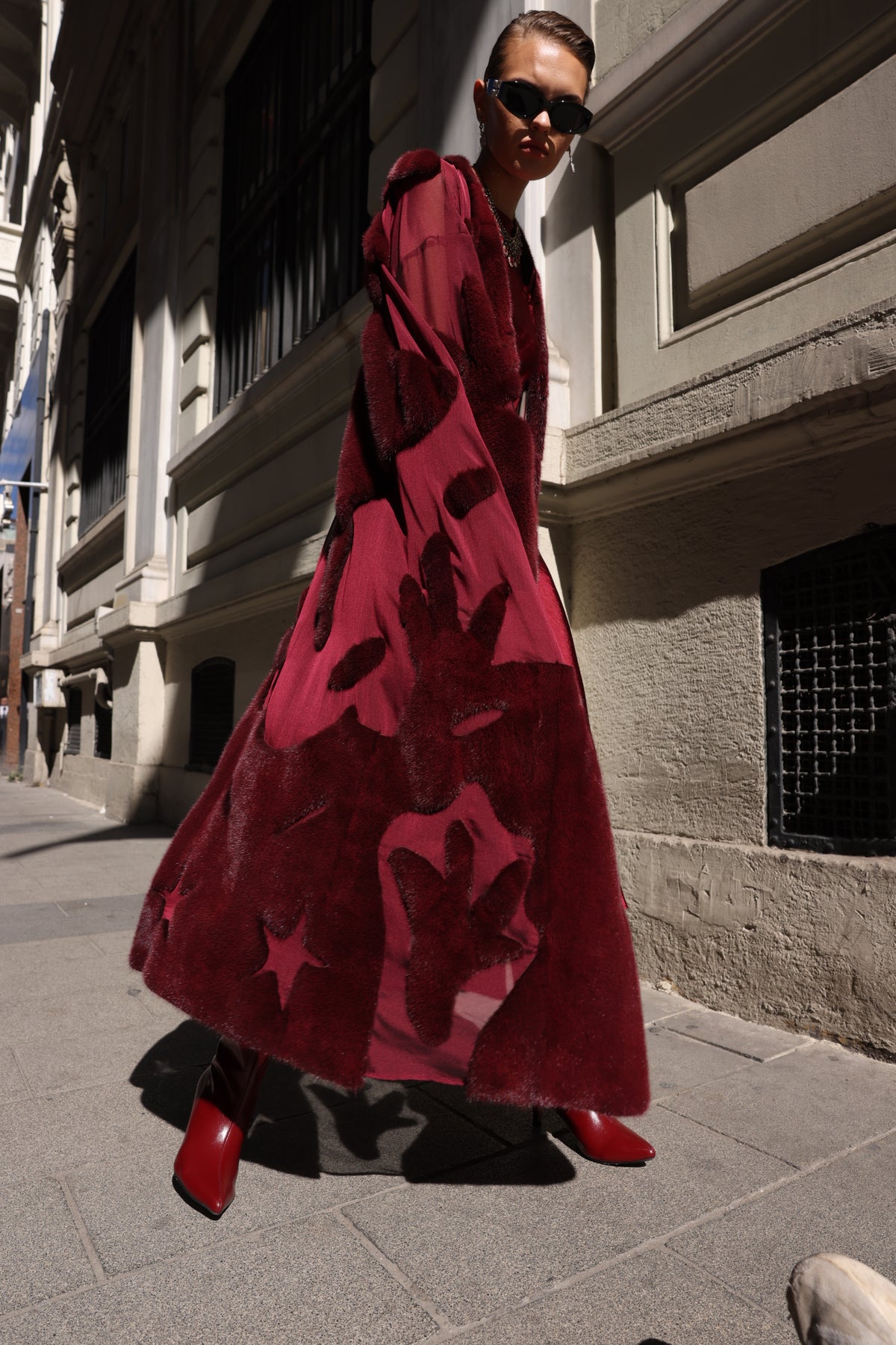 BURGUNDY ELEGANT DESIGN CHIFFON MINK FUR -BJR 24