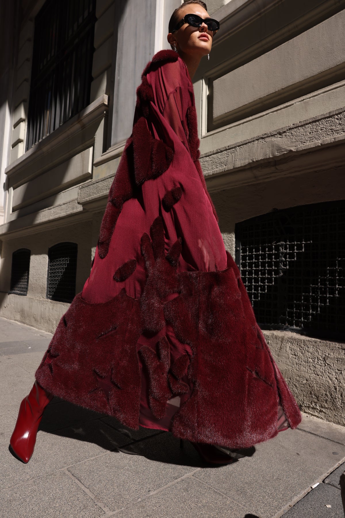 BURGUNDY ELEGANT DESIGN CHIFFON MINK FUR -BJR 24