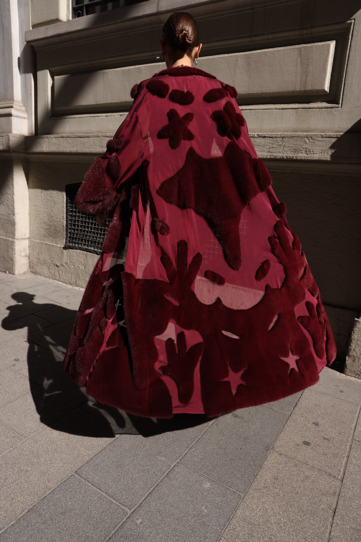 BURGUNDY ELEGANT DESIGN CHIFFON MINK FUR -BJR 24