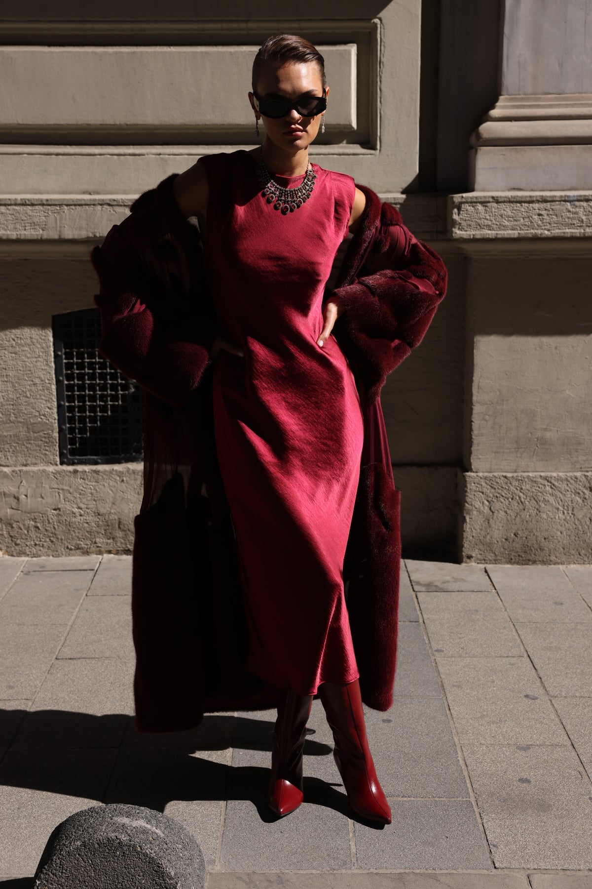 BURGUNDY ELEGANT DESIGN CHIFFON MINK FUR -BJR 24