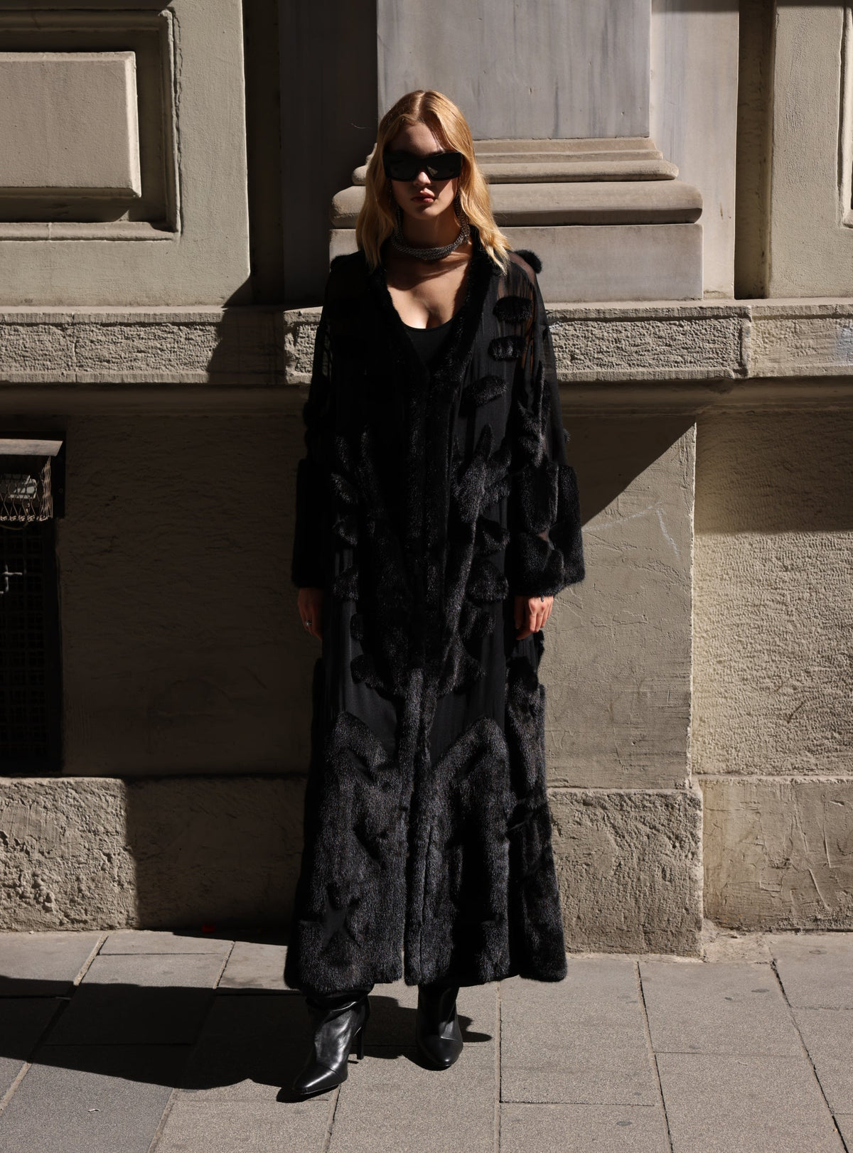 BLACK ELEGANT DESIGN CHIFFON MINK FUR -BJR 24