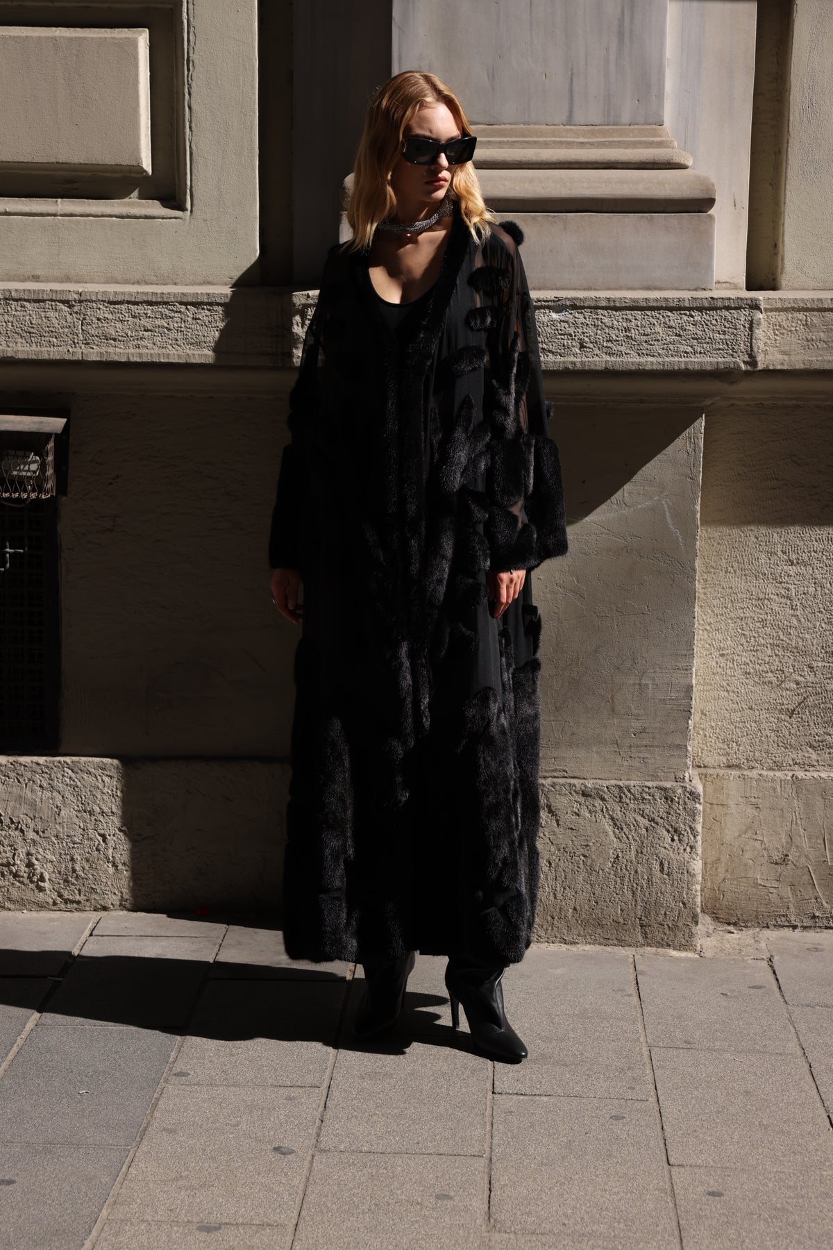 BLACK ELEGANT DESIGN CHIFFON MINK FUR -BJR 24
