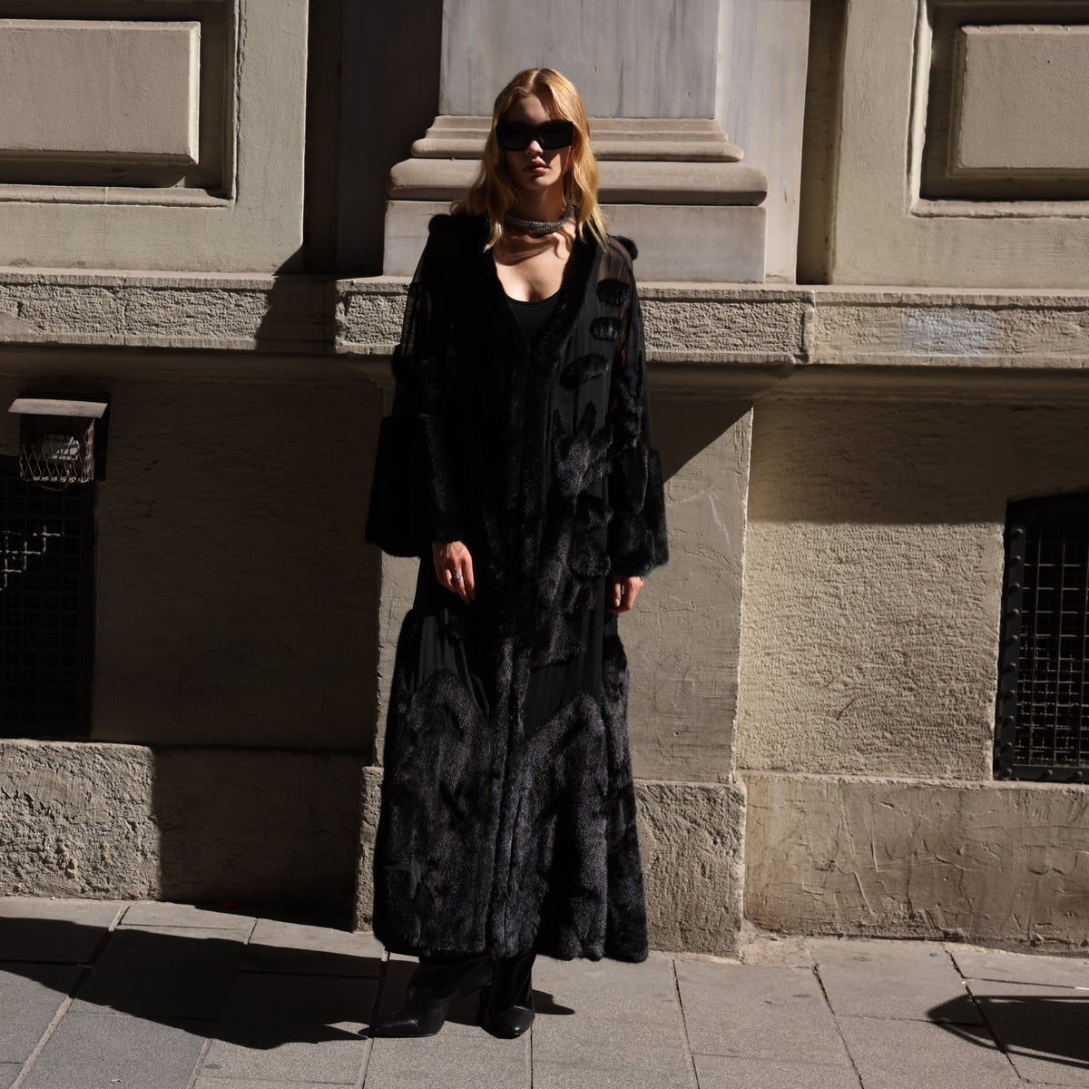 BLACK ELEGANT DESIGN CHIFFON MINK FUR -BJR 24