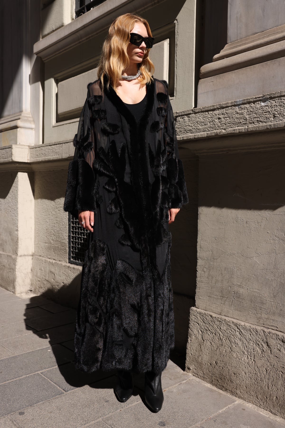 BLACK ELEGANT DESIGN CHIFFON MINK FUR -BJR 24