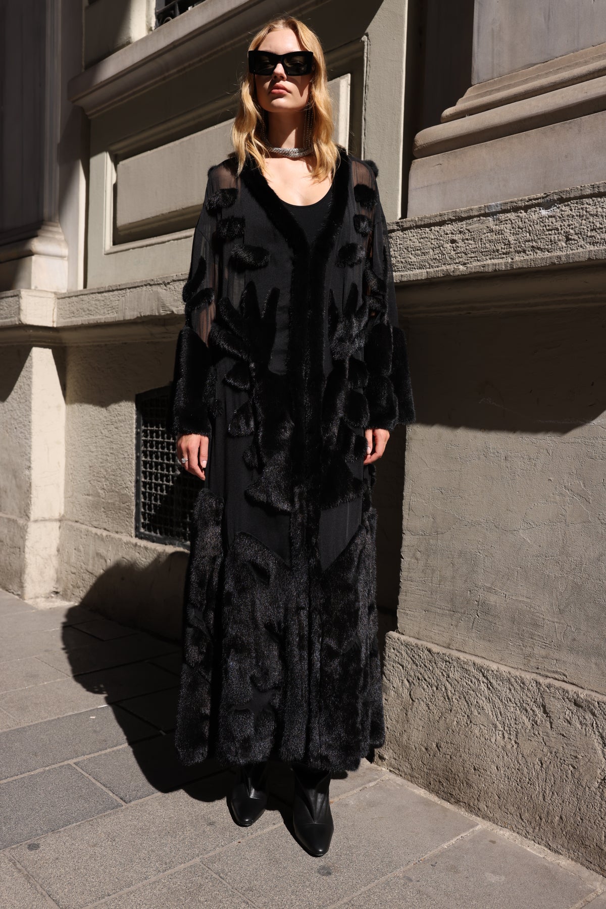 BLACK ELEGANT DESIGN CHIFFON MINK FUR -BJR 24