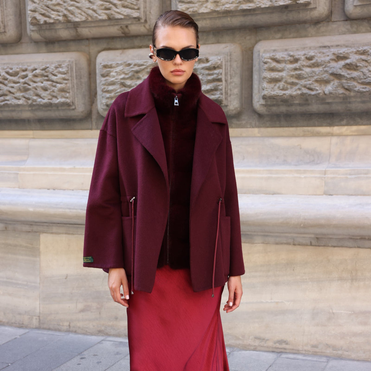 BURGUNDY ALPACA MINK FUR VEST JACKET -9478