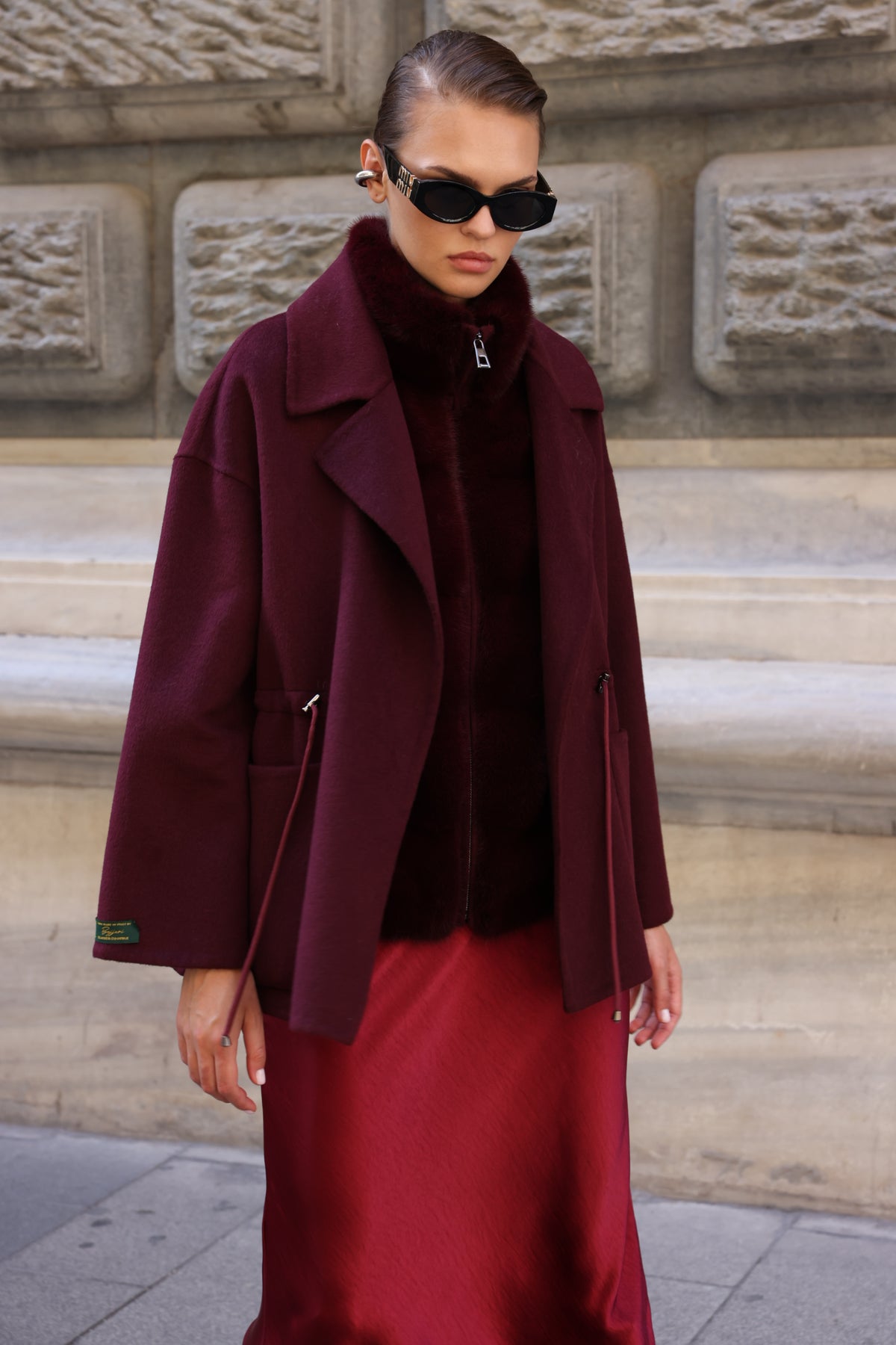 BURGUNDY ALPACA MINK FUR VEST JACKET -9478