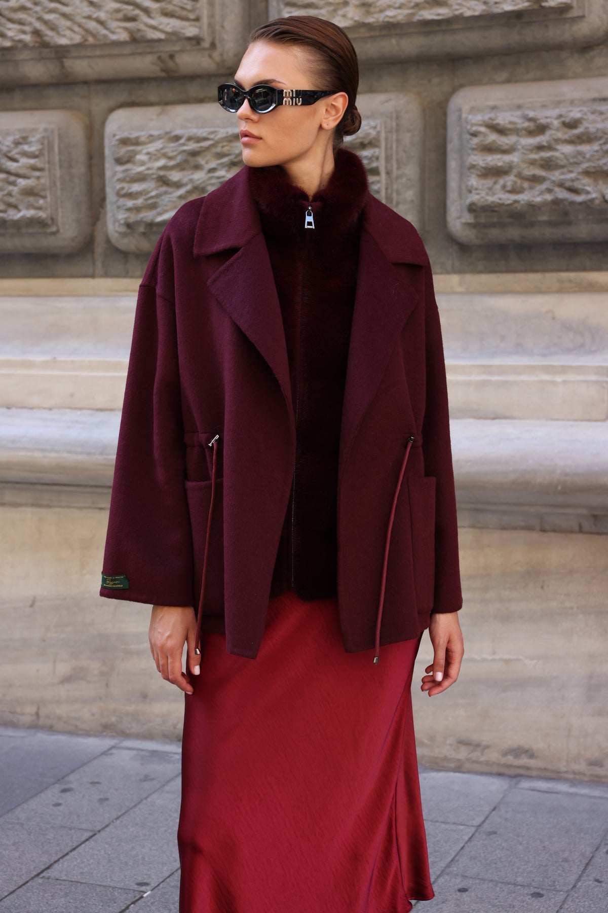 BURGUNDY ALPACA MINK FUR VEST JACKET -9478