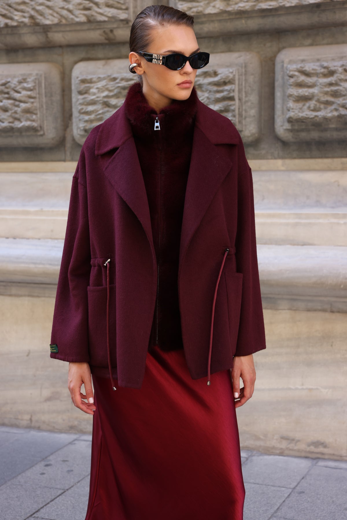 BURGUNDY ALPACA MINK FUR VEST JACKET -9478
