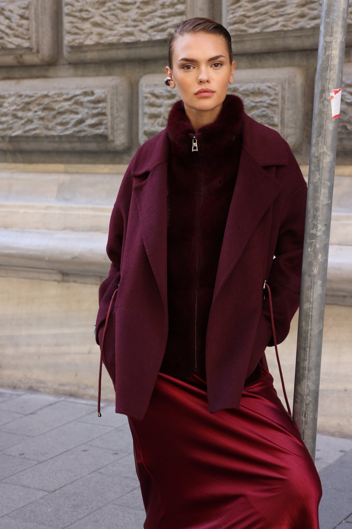 BURGUNDY ALPACA MINK FUR VEST JACKET -9478