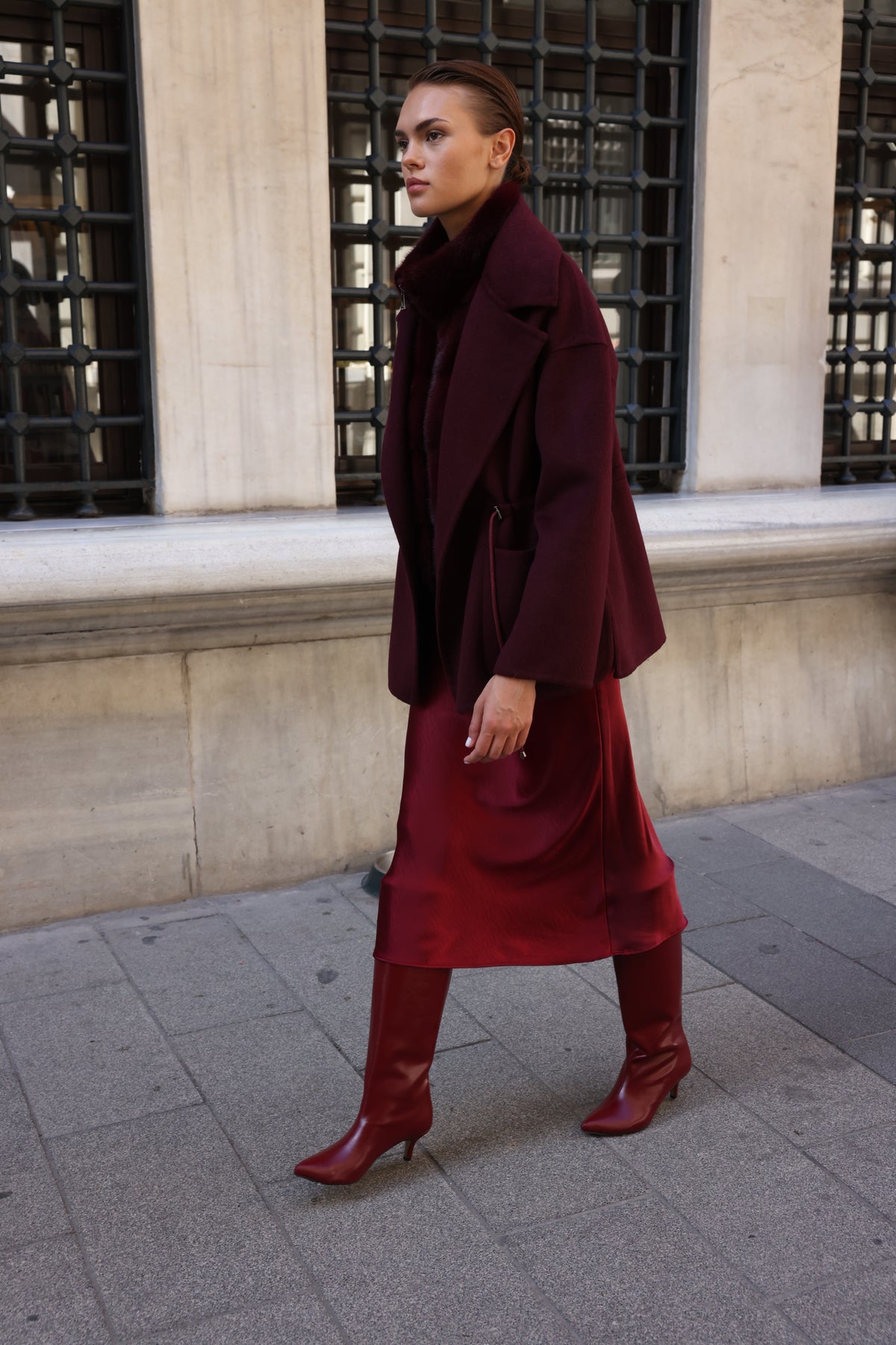 BURGUNDY ALPACA MINK FUR VEST JACKET -9478