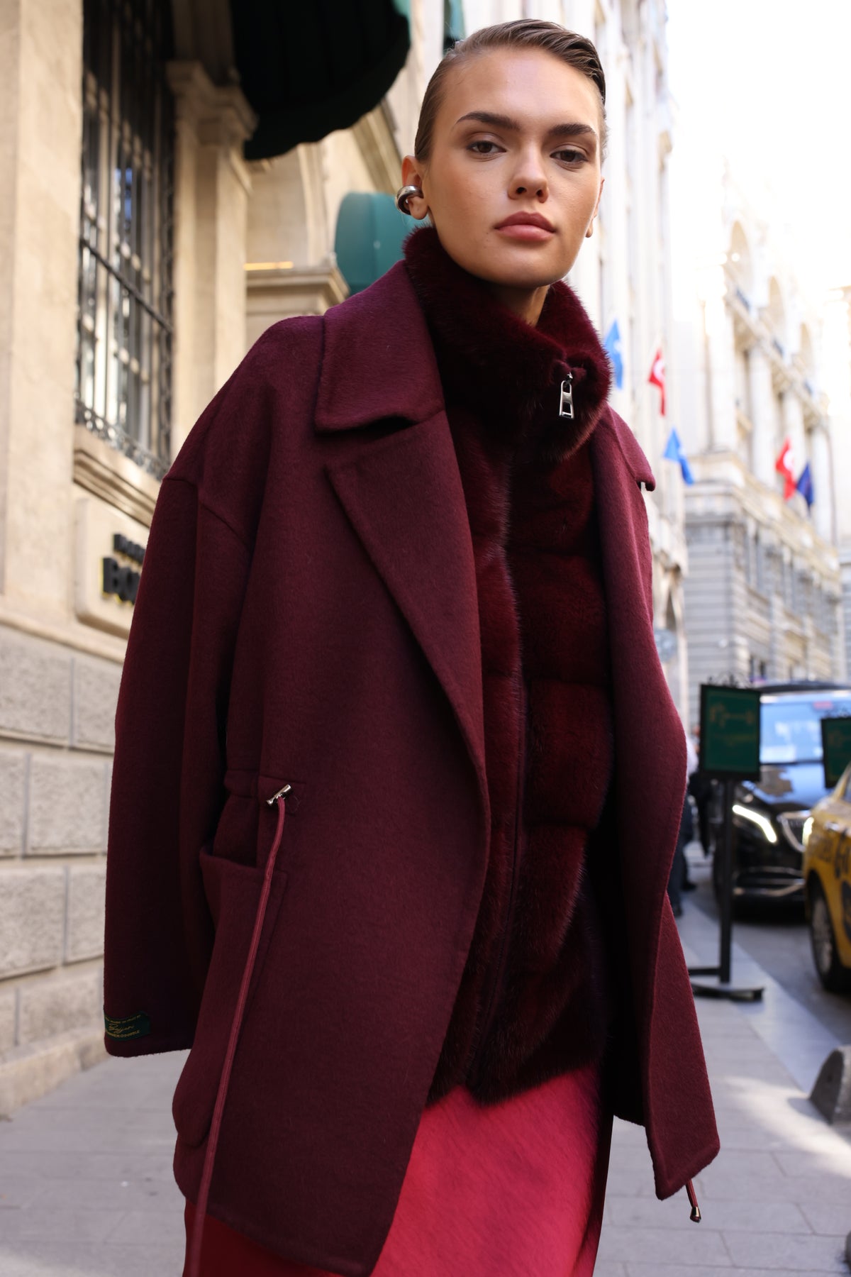 BURGUNDY ALPACA MINK FUR VEST JACKET -9478