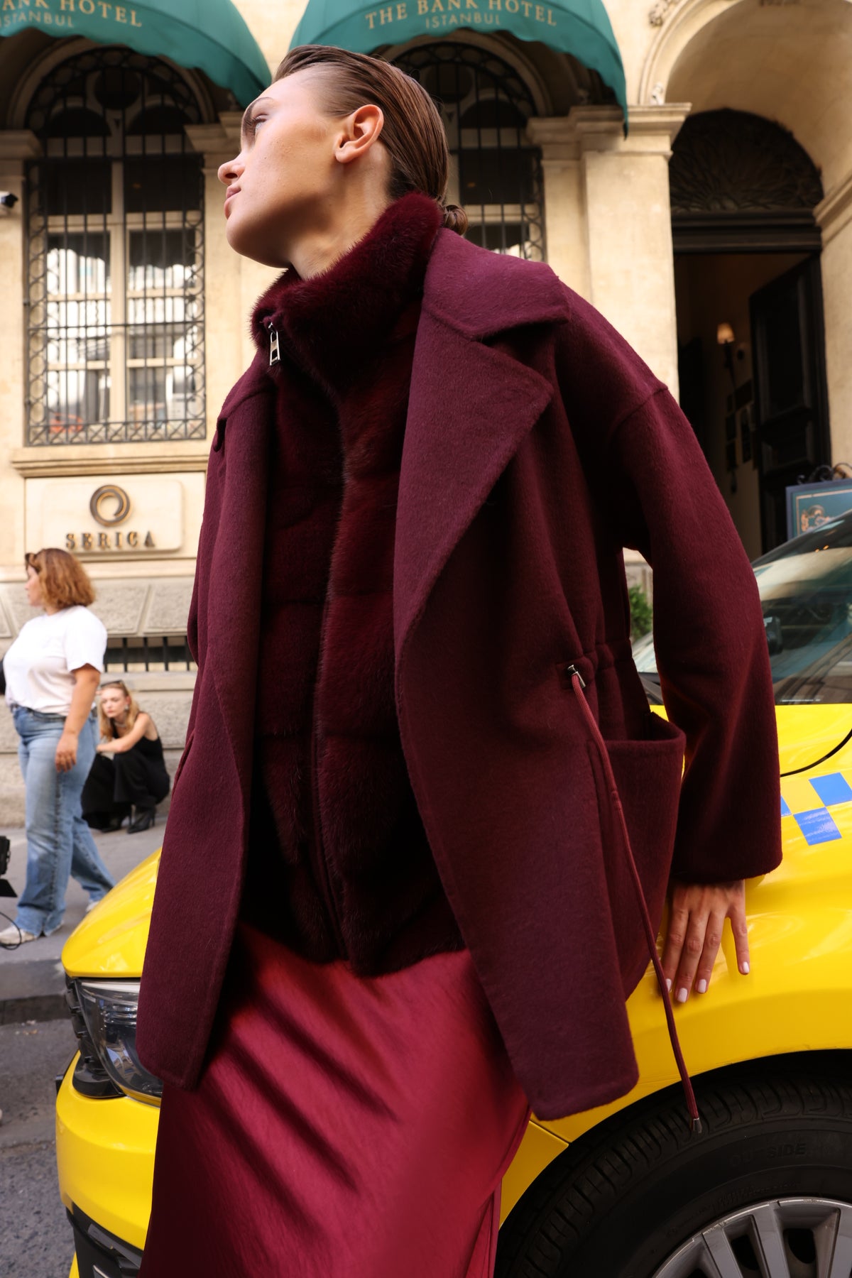 BURGUNDY ALPACA MINK FUR VEST JACKET -9478