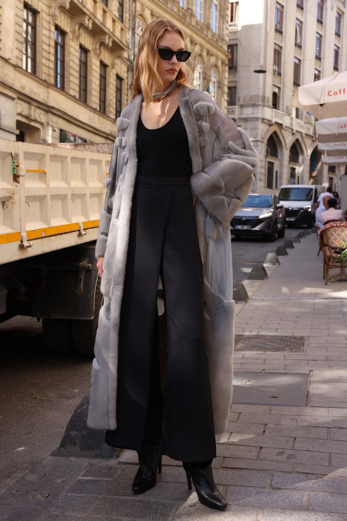 GREY ELEGANT DESIGN CHIFFON MINK FUR -BJR 24
