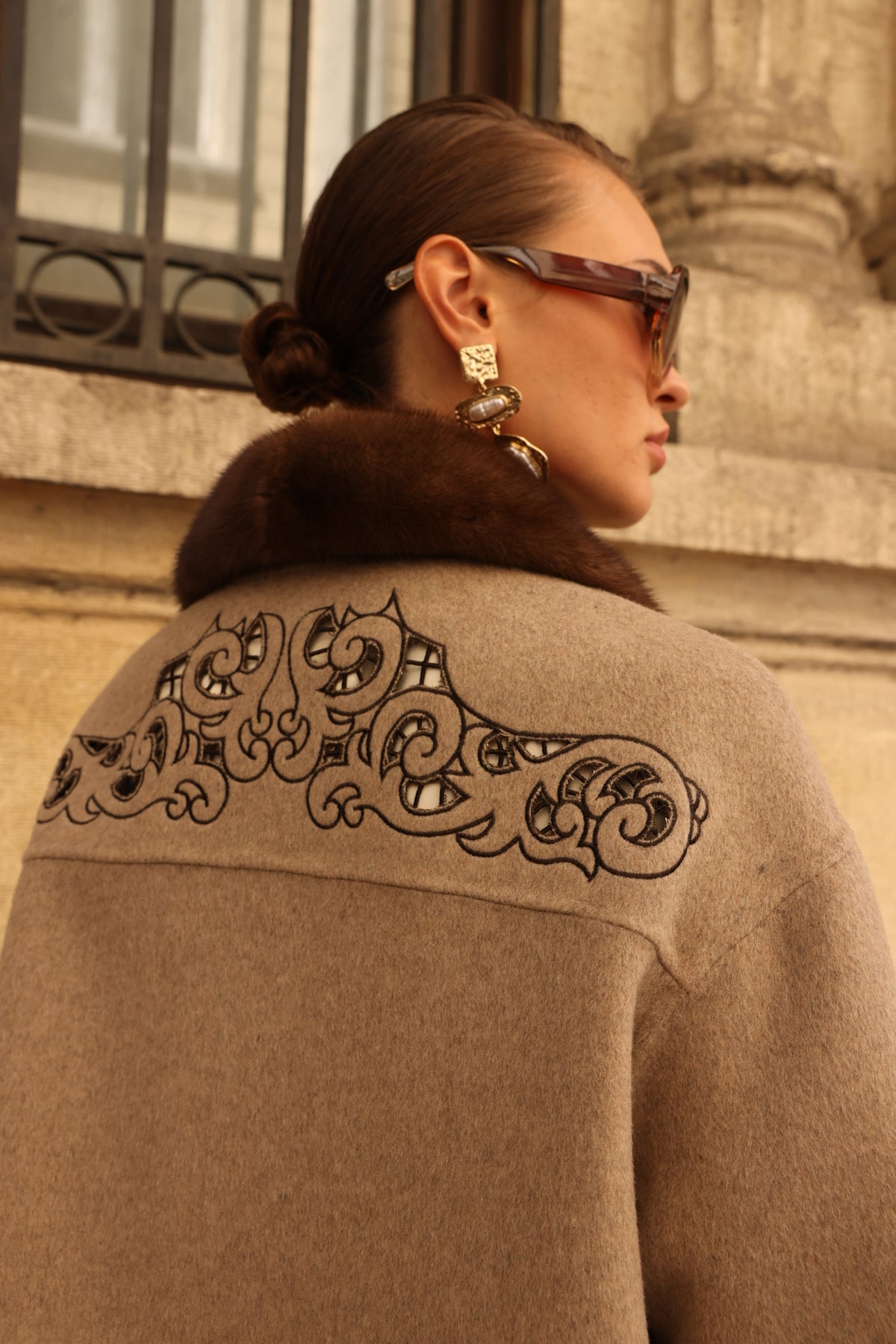 BEIGE EMBROIDERED ALPACA MINK FUR JACEKT -9697