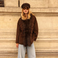 BROWN EMBROIDERED ALPACA FOX JACEKT -9445