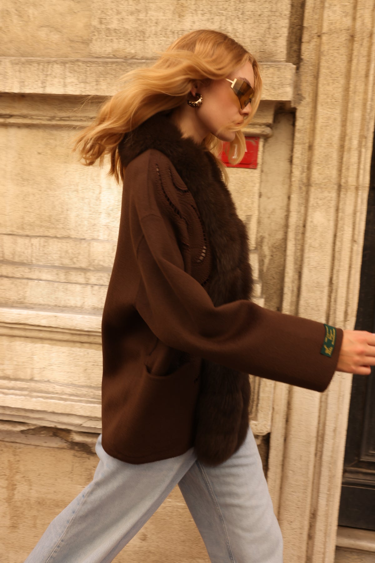 BROWN EMBROIDERED ALPACA FOX JACEKT -9445
