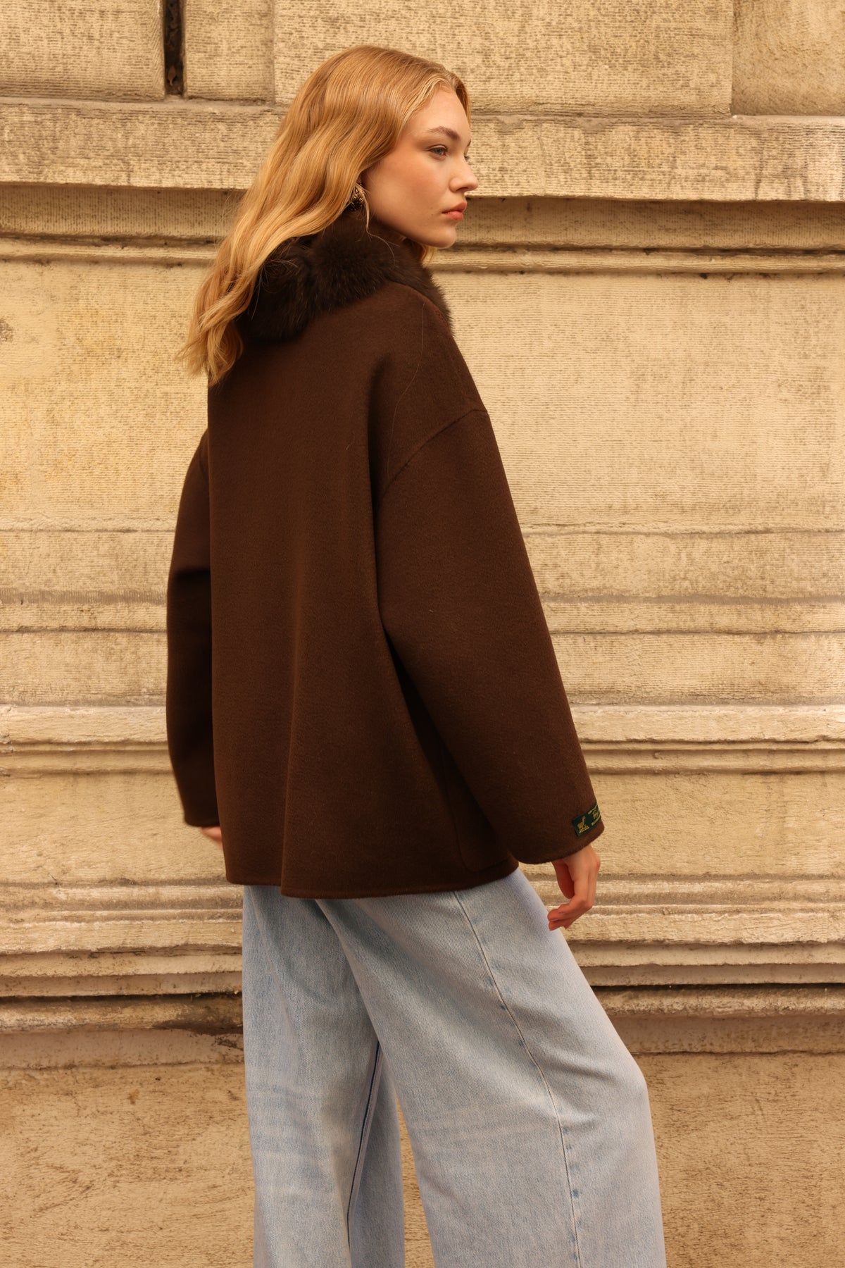 BROWN EMBROIDERED ALPACA FOX JACEKT -9445