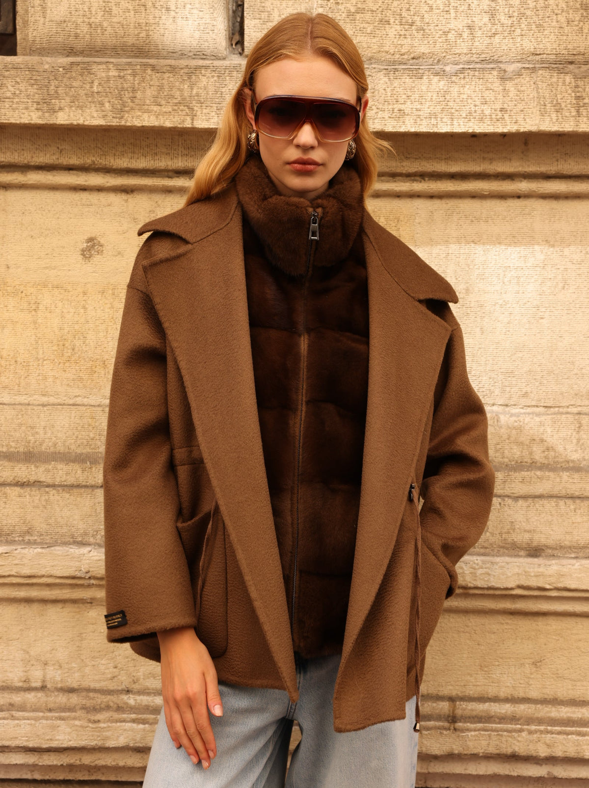 BROWN ALPACA MINK FUR VEST JACKET -9478