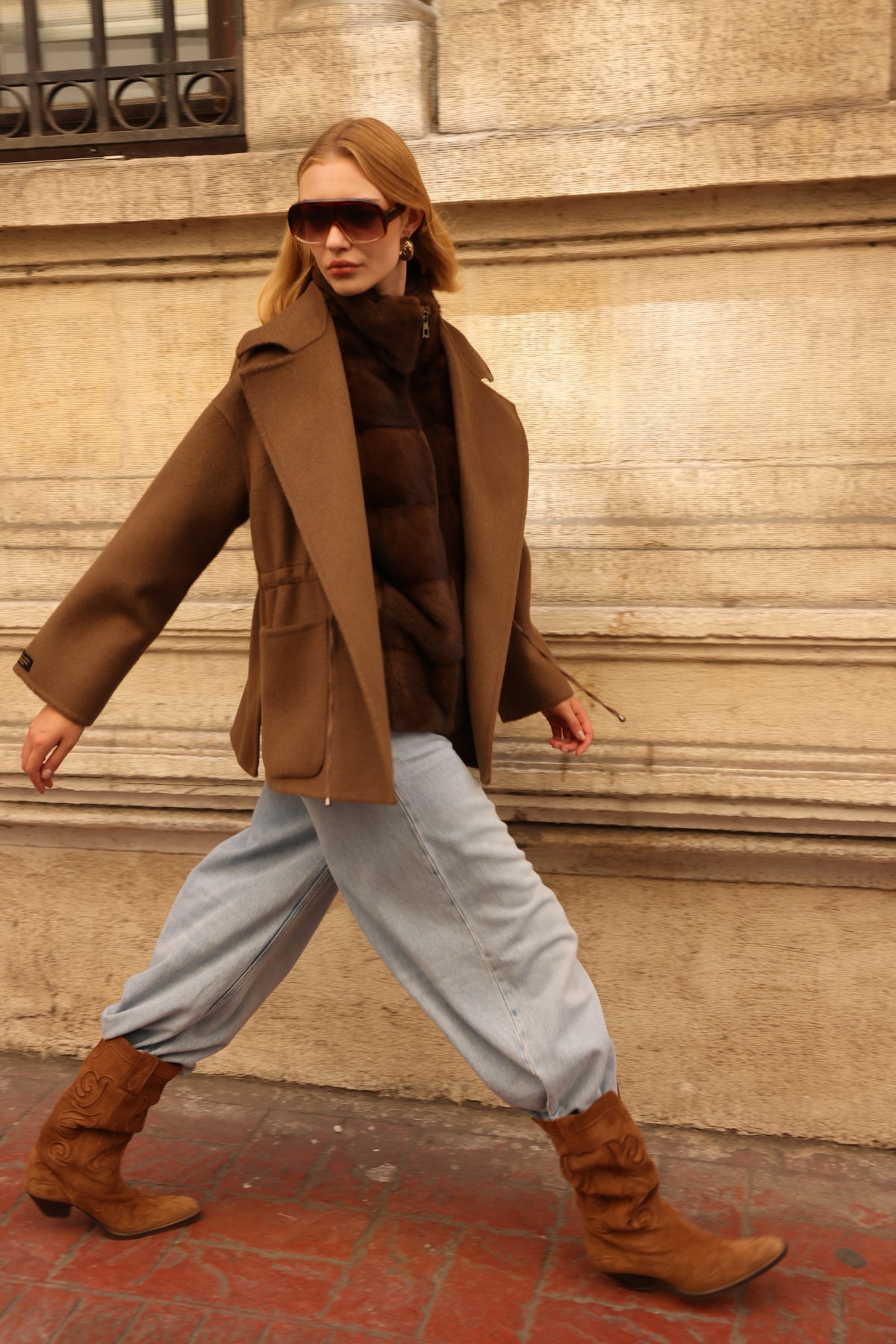 BROWN ALPACA MINK FUR VEST JACKET -9478