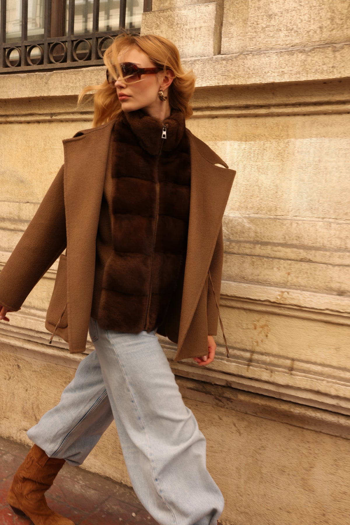 BROWN ALPACA MINK FUR VEST JACKET -9478