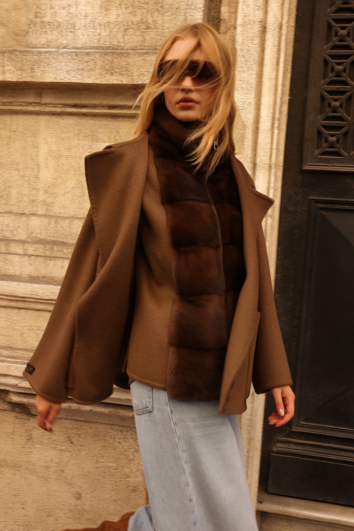 BROWN ALPACA MINK FUR VEST JACKET -9478