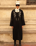 BLACK EMBROIDERED ALPACA COAT -9687