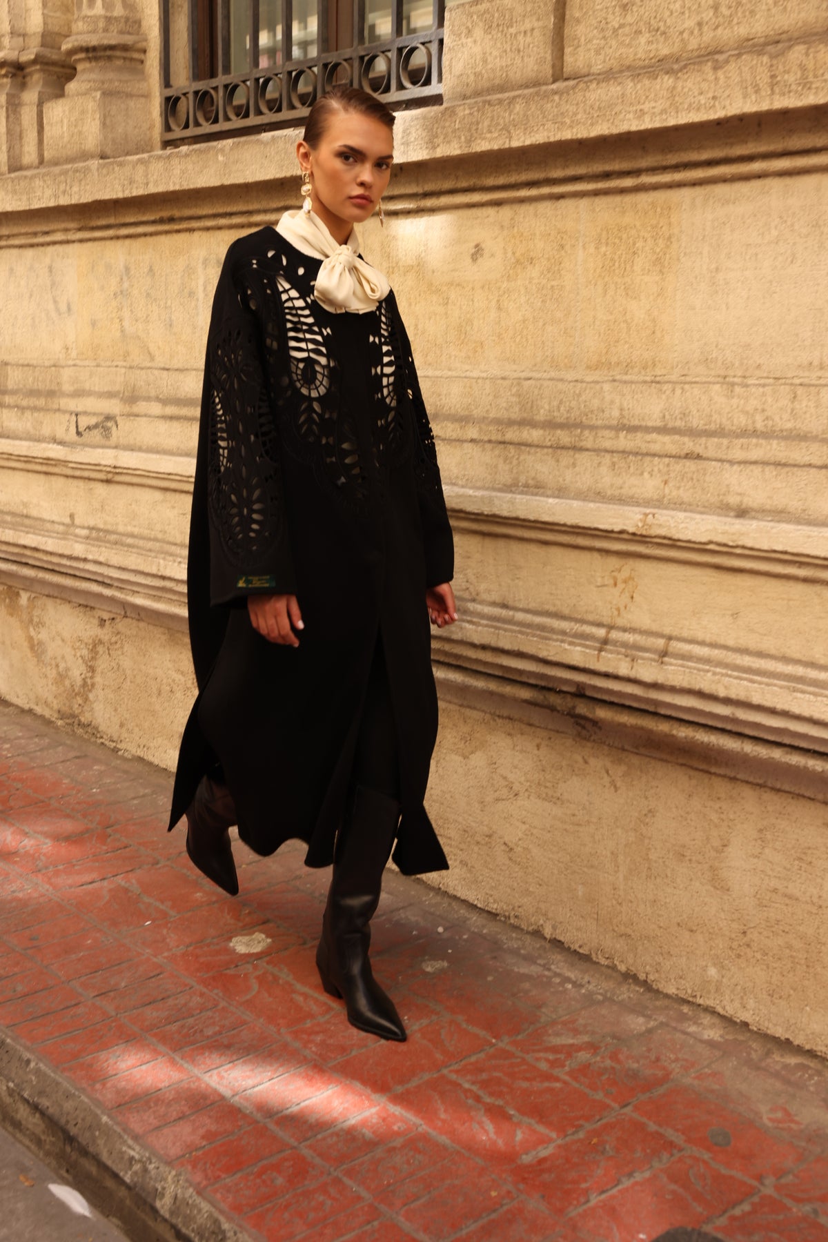 BLACK EMBROIDERED ALPACA COAT -9687