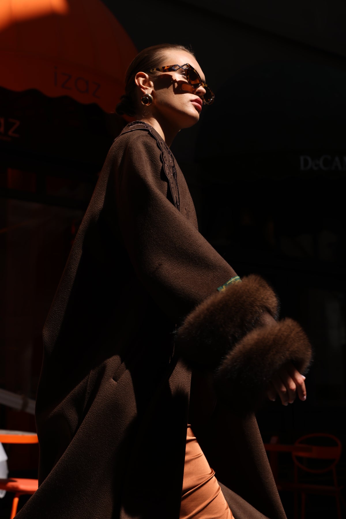 BROWN EMBROIDERED ALPACA FOX FUR COAT -9686