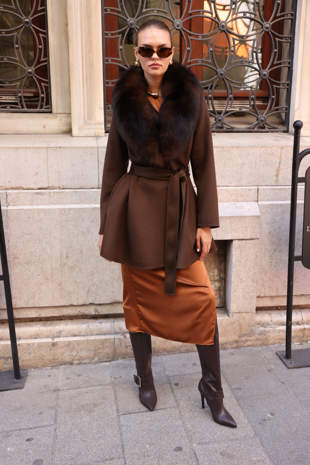 BROWN ALPACA FOX FUR JACKET -3895