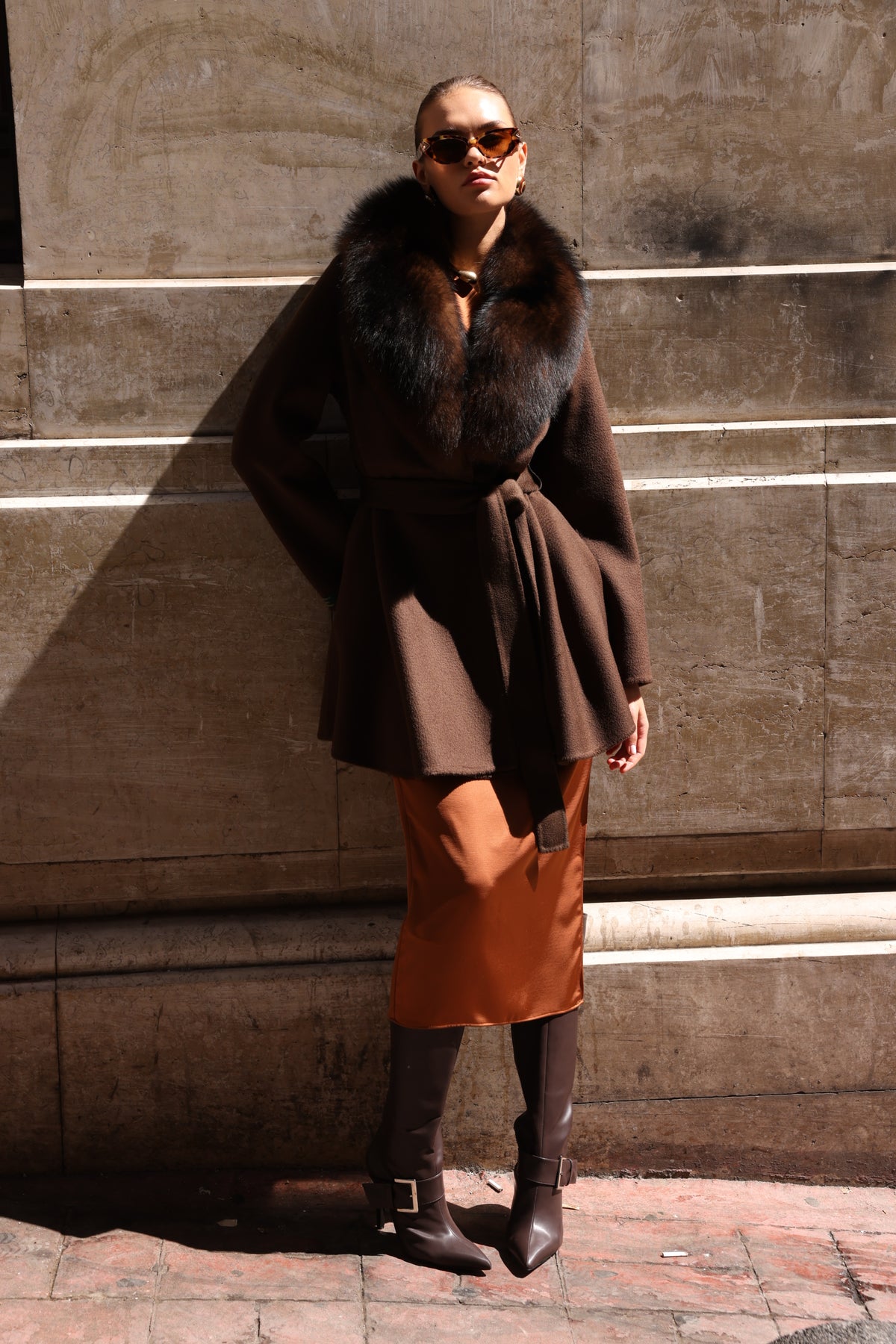 BROWN ALPACA FOX FUR JACKET -3895