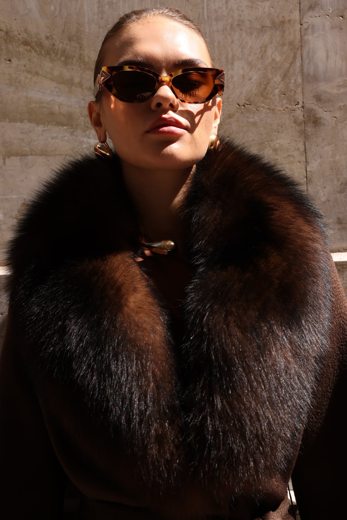 BROWN ALPACA FOX FUR JACKET -3895