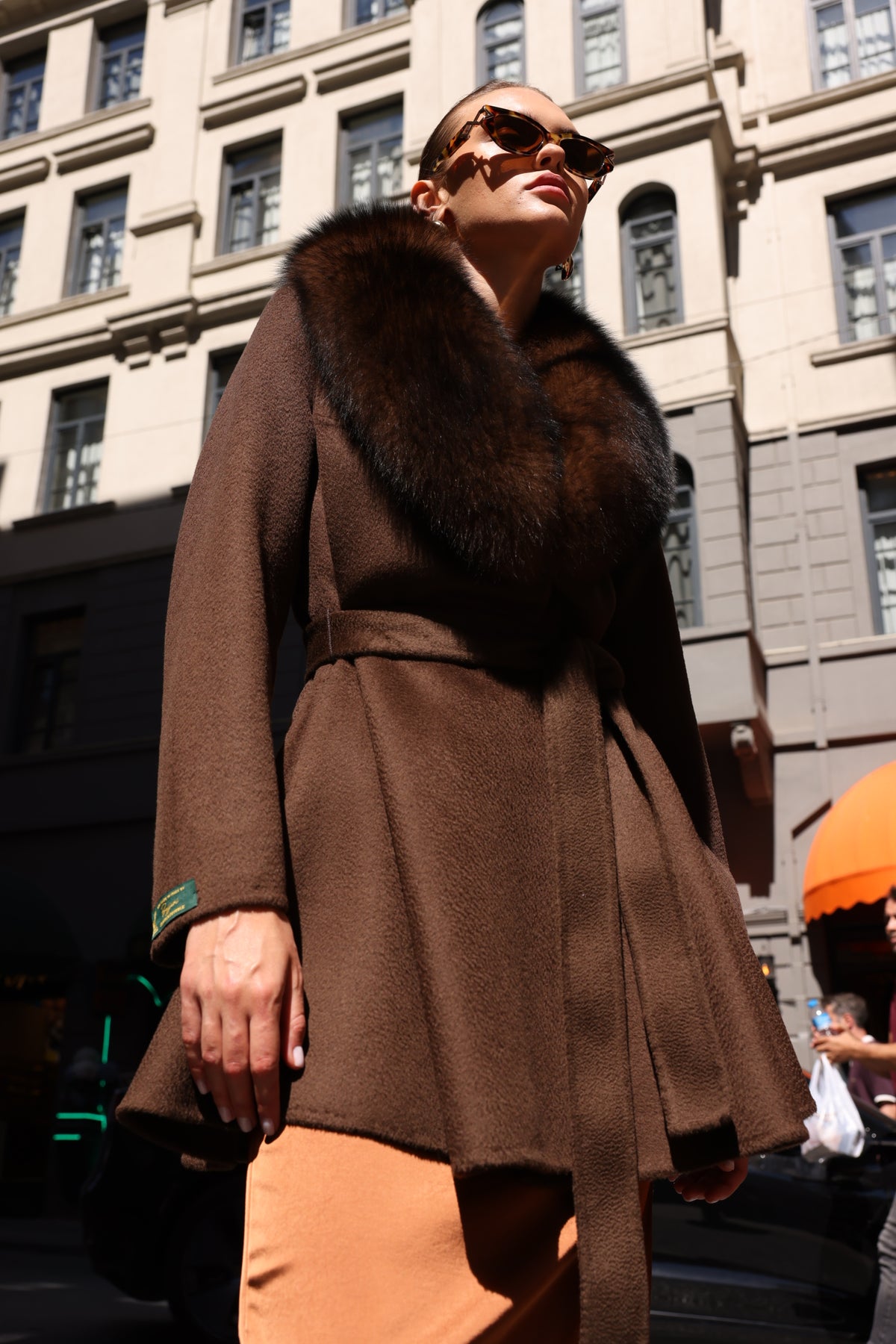 BROWN ALPACA FOX FUR JACKET -3895