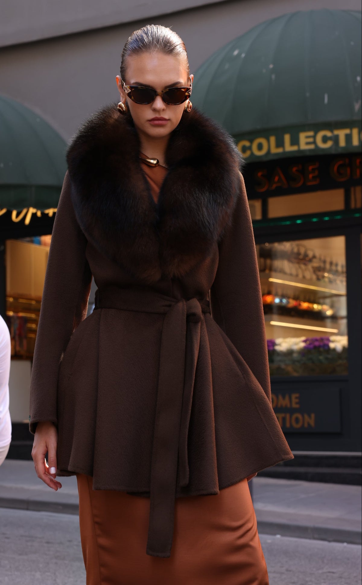 BROWN ALPACA FOX FUR JACKET -3895