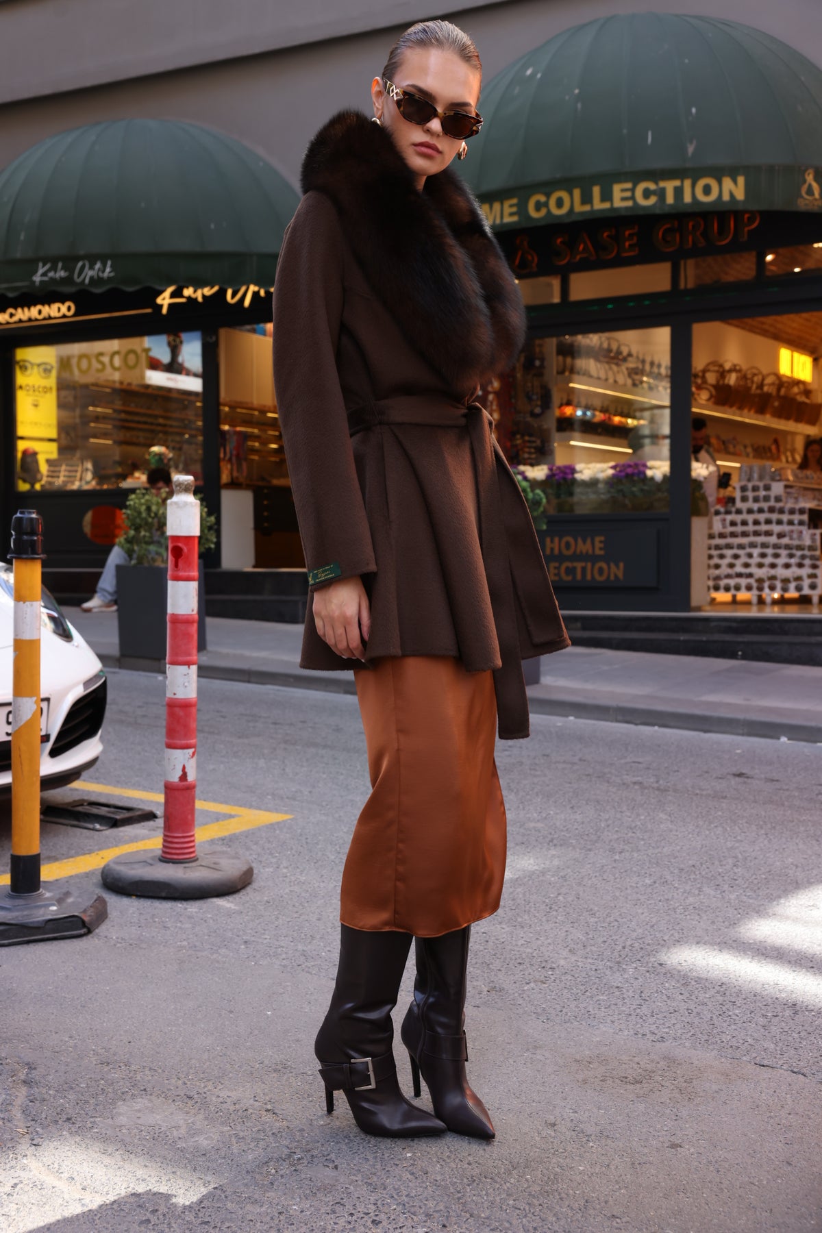 BROWN ALPACA FOX FUR JACKET -3895