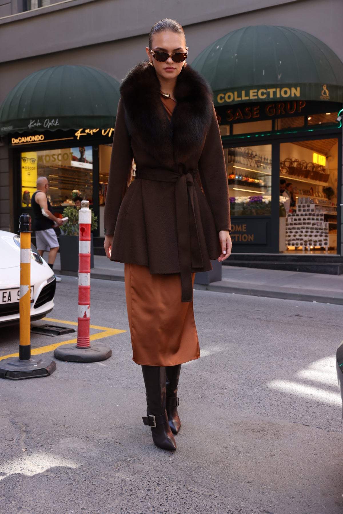 BROWN ALPACA FOX FUR JACKET -3895