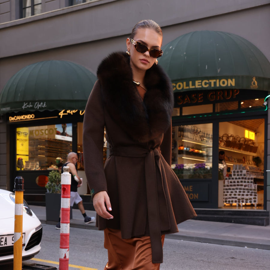 BROWN ALPACA FOX FUR JACKET -3895