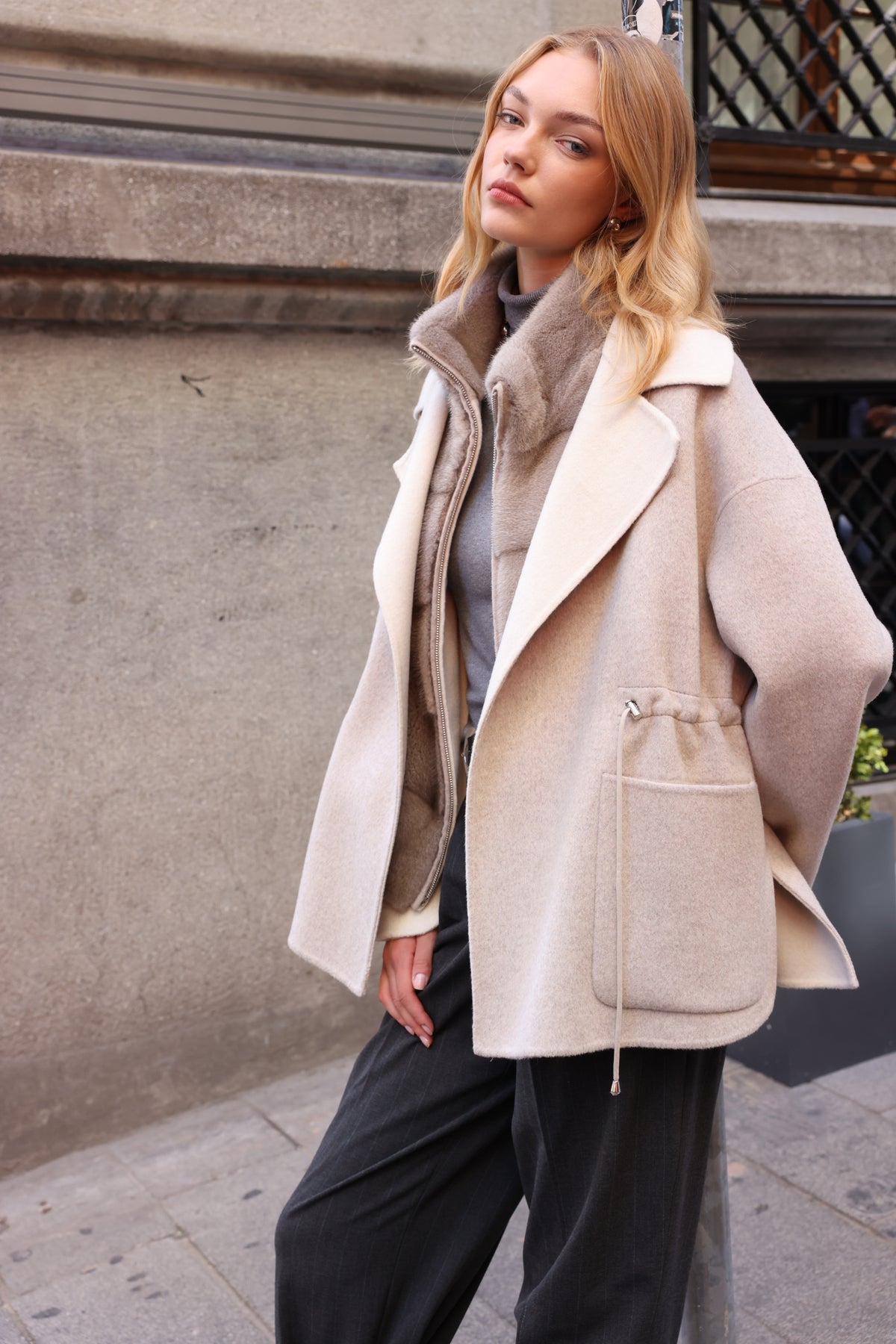PURE WHITE ALPACA MINK FUR VEST JACKET -9478