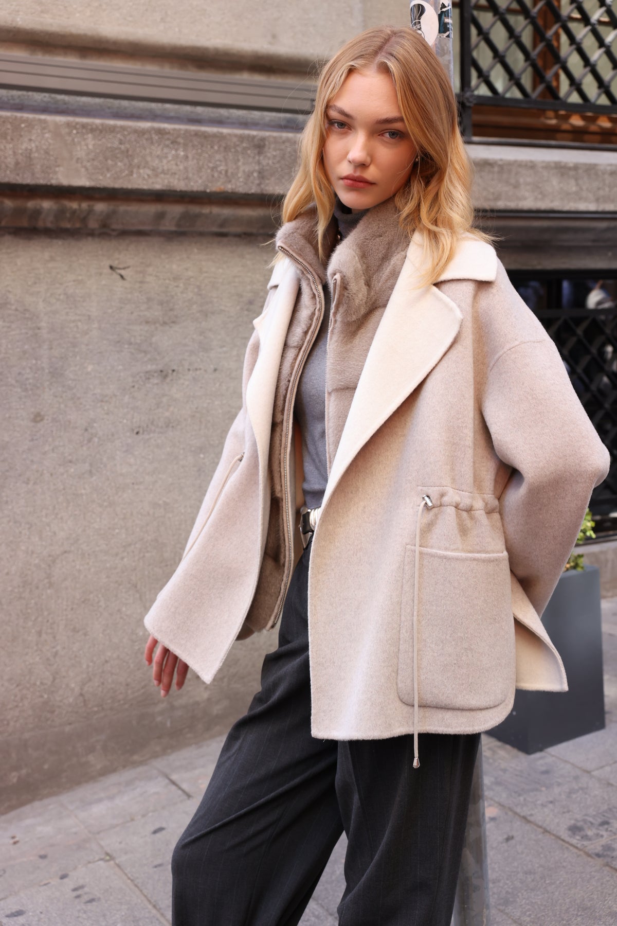 PURE WHITE ALPACA MINK FUR VEST JACKET -9478