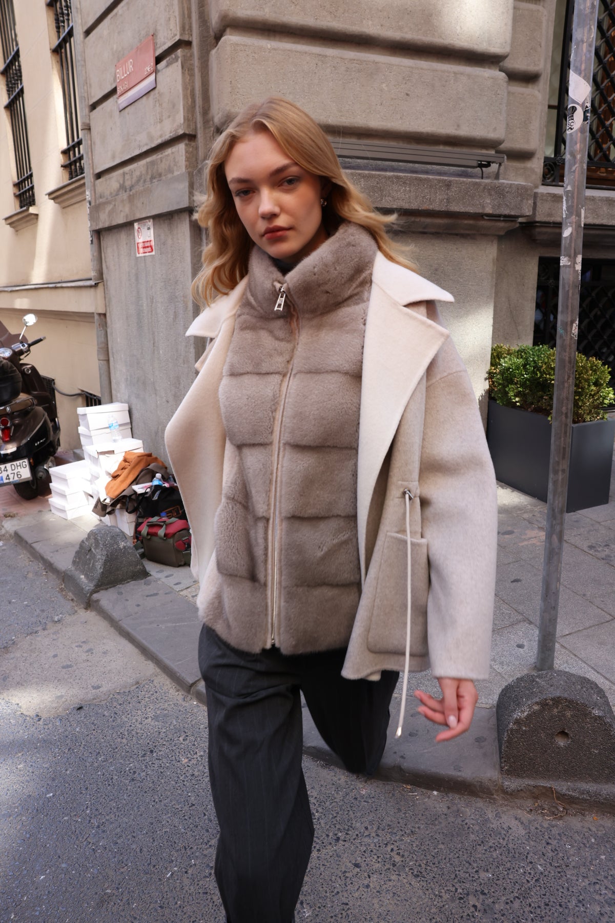 PURE WHITE ALPACA MINK FUR VEST JACKET -9478