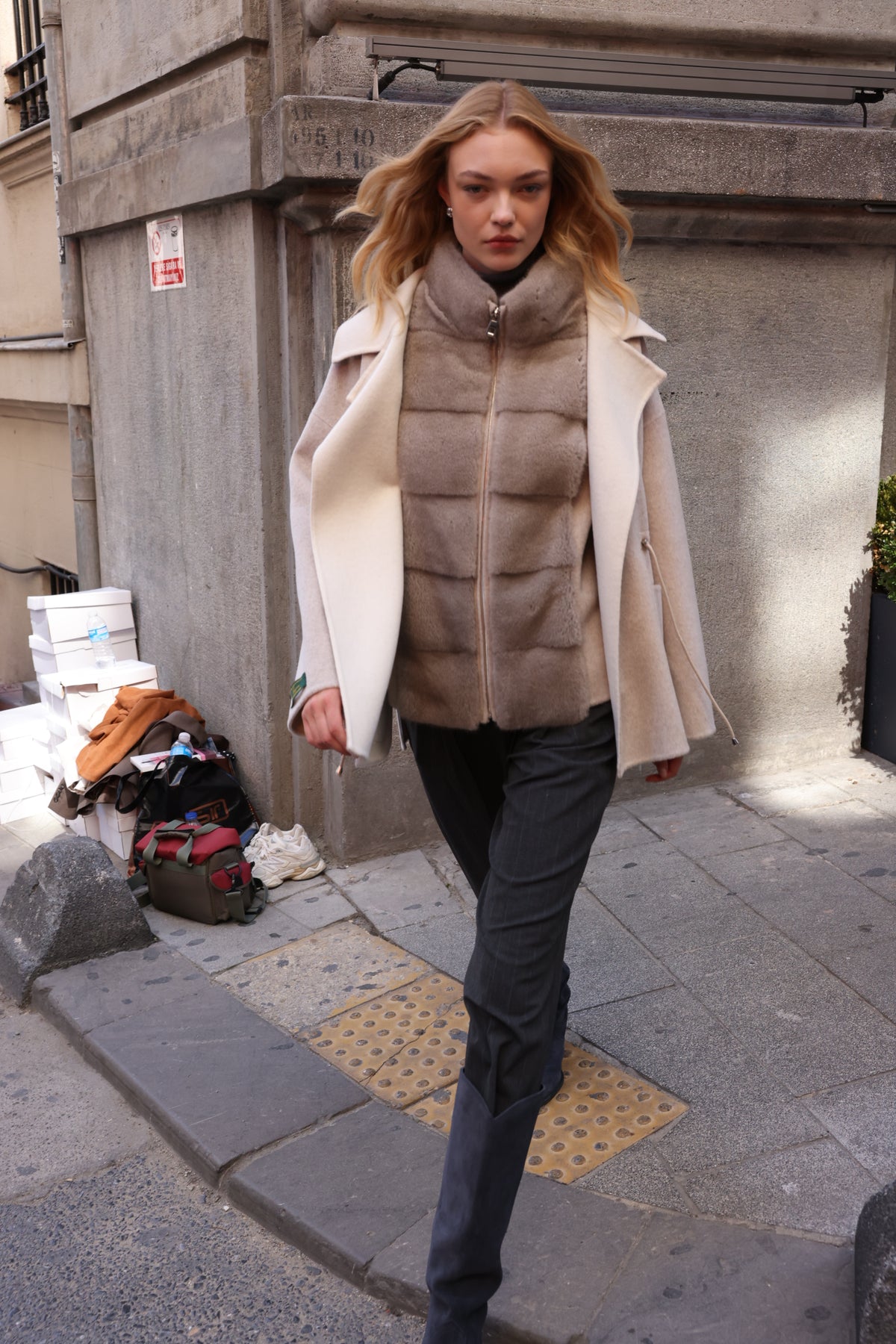 PURE WHITE ALPACA MINK FUR VEST JACKET -9478