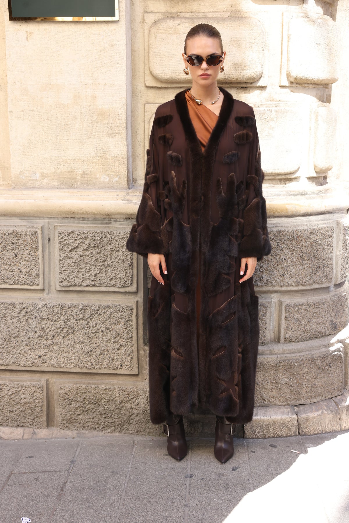 BROWN ELEGANT DESIGN CHIFFON MINK FUR -BJR 24